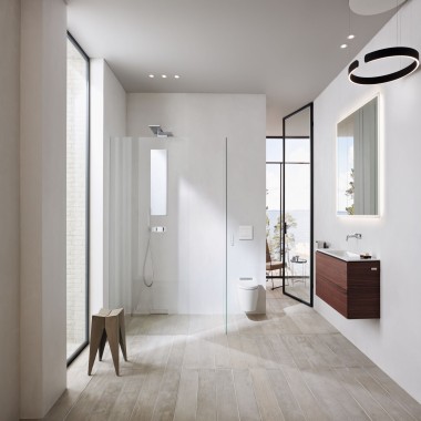 A luxurious bathroom with a walk-in shower A luxurious bathroom with a walk-in shower