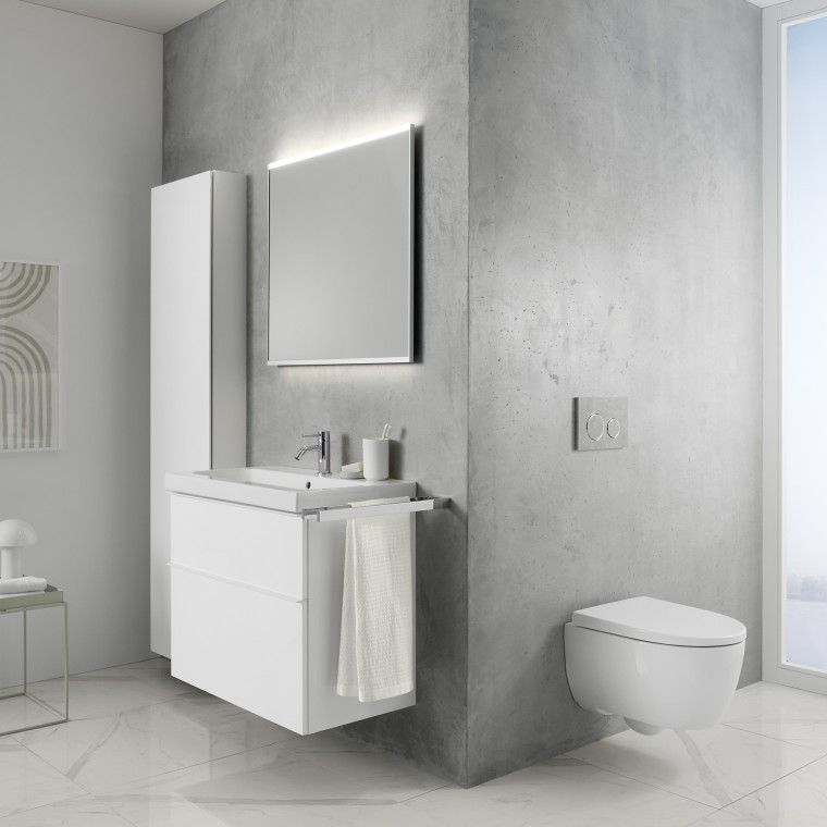 Geberit iCon bathroom series in a grey and white bathroom