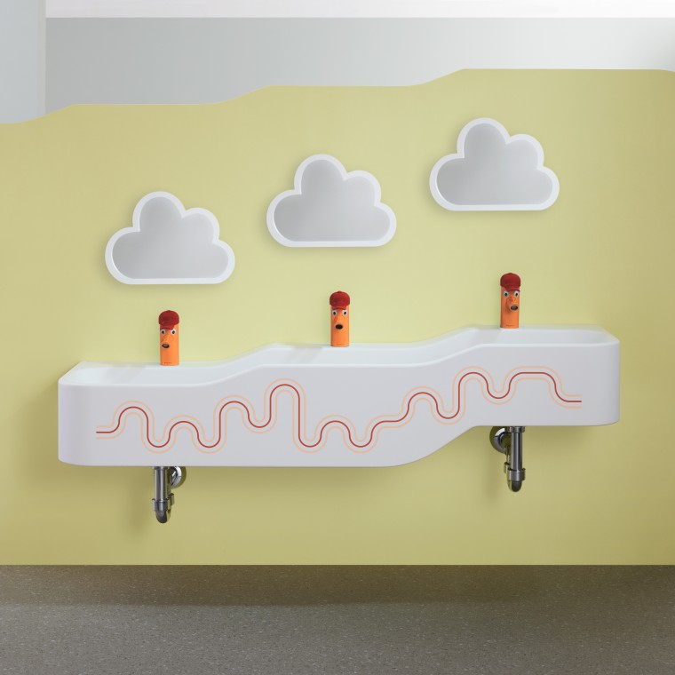 Geberit Bambini play and washspace in carmine red and orange