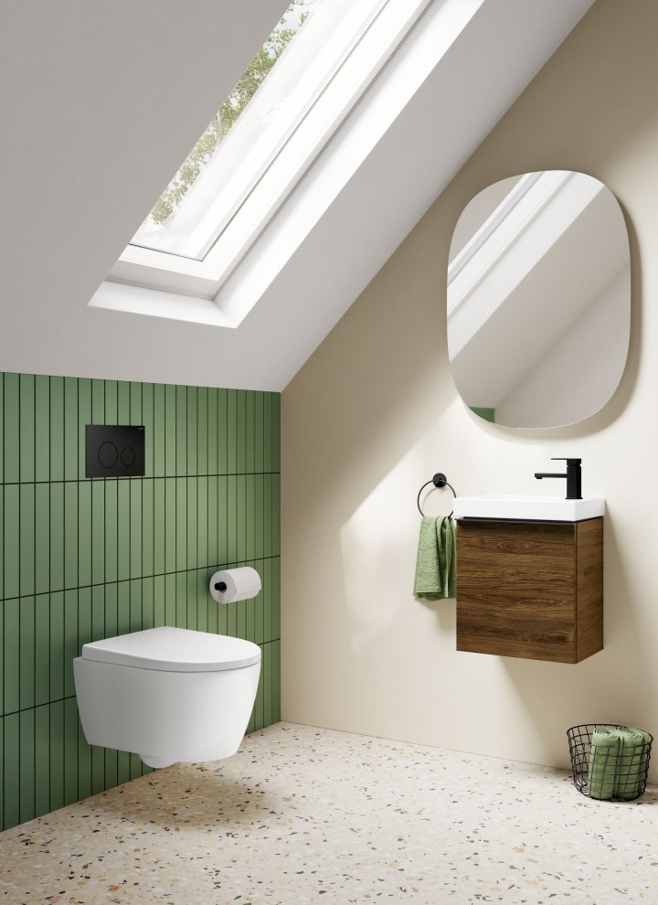 Geberit WC in the bathroom with wall in the trends colour Peach Fuzz