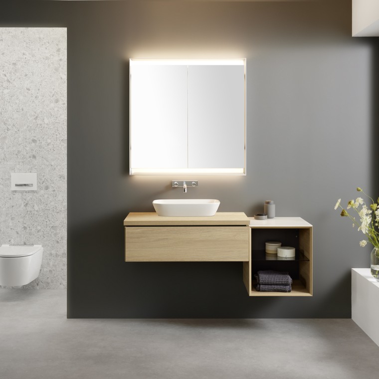 Washbasin cabinet with open side element
