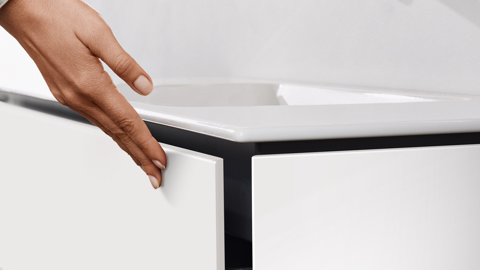 Geberit ONE washbasin cabinet with push-to-open mechanism