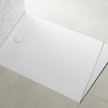 Walk-in shower with Geberit Olona shower surface