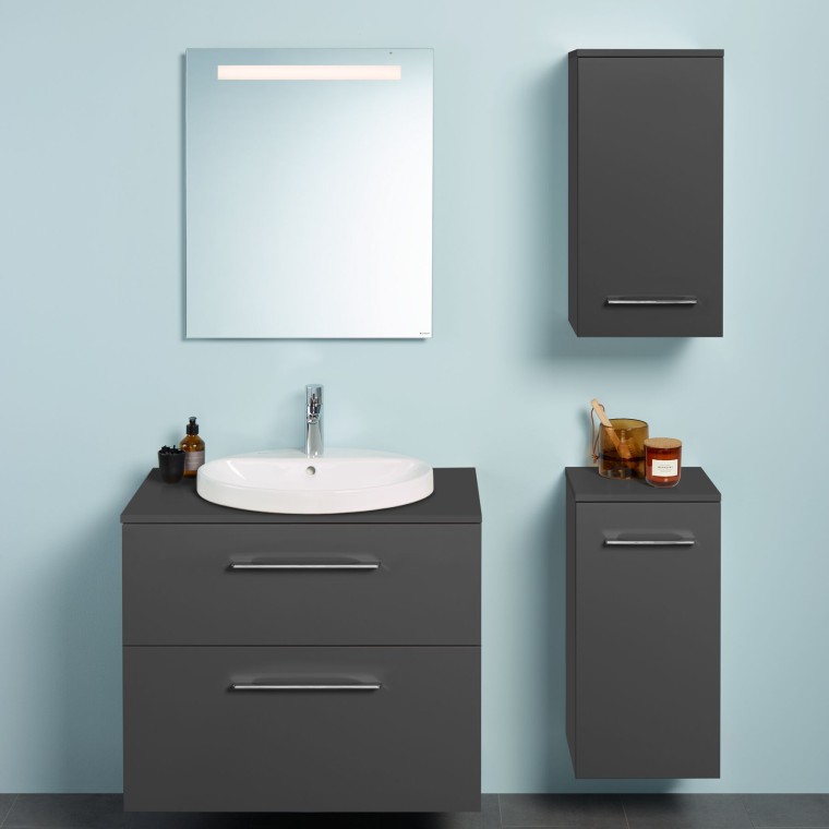 Geberit Selnova Square vanity unit with side cabinets and tall cabinet Geberit Selnova Square vanity unit with side cabinets and tall cabinet