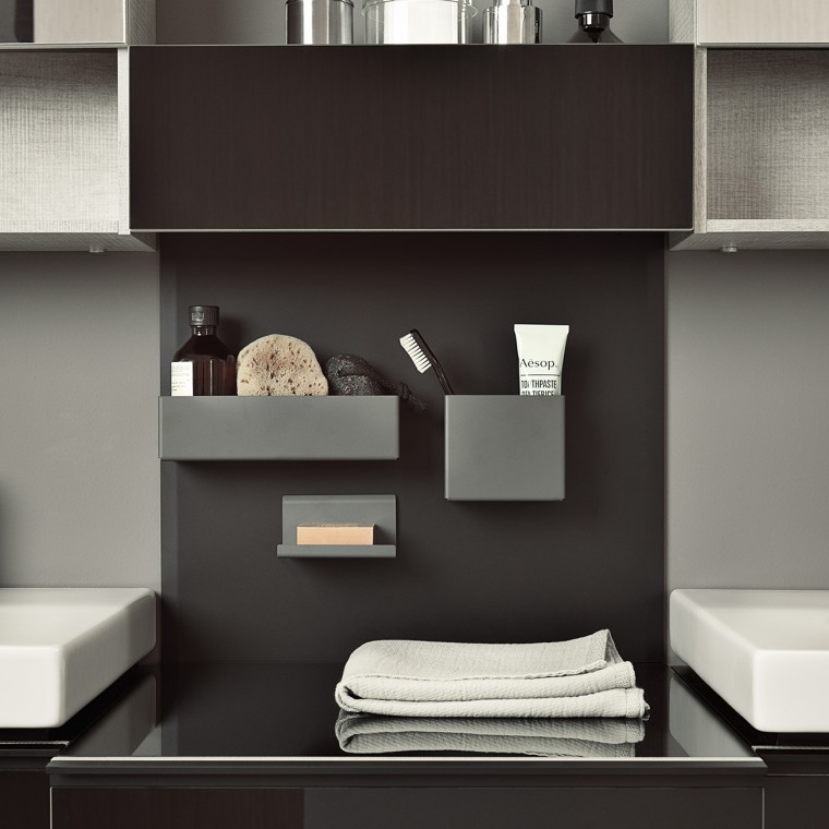 Magnetic board from Geberit with practical storage boxes