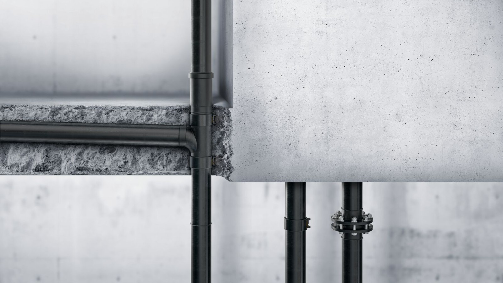 Geberit PE and fittings are welded and can also be laid in concrete.