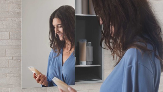 The niche storage box from the Geberit Acanto bathroom series creates more storage space in the bathroom The niche storage box from the Geberit Acanto bathroom series creates more storage space in the bathroom