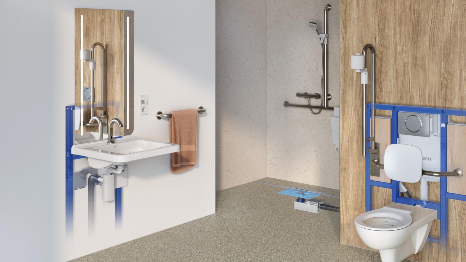 Geberit washbasin system in the Standard product range for barrier-free sanitary rooms