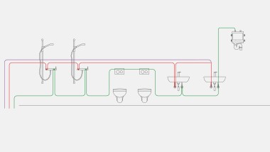 Example of drinking water piping for the sanitary flush interval flush mode
