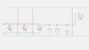 Example of drinking water piping for the sanitary flush time flush mode