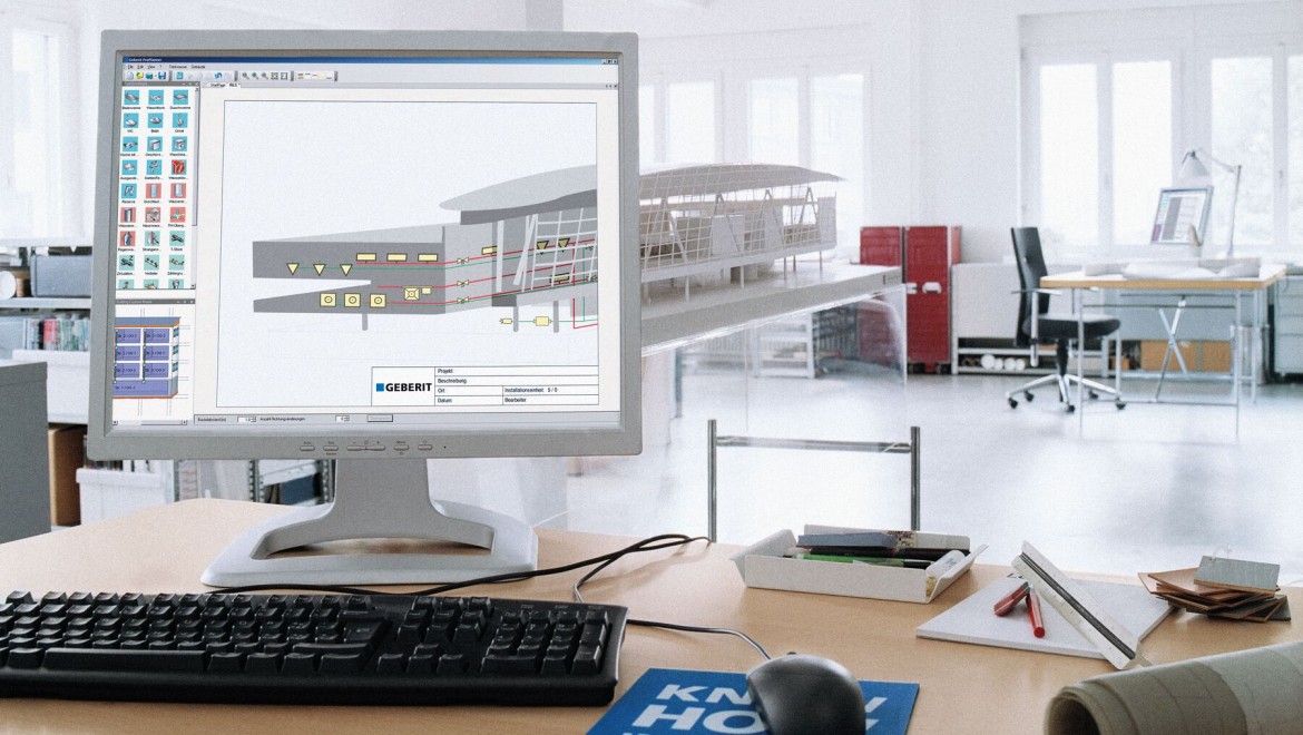 Computer screen with Geberit ProPlanner Computer screen with Geberit ProPlanner