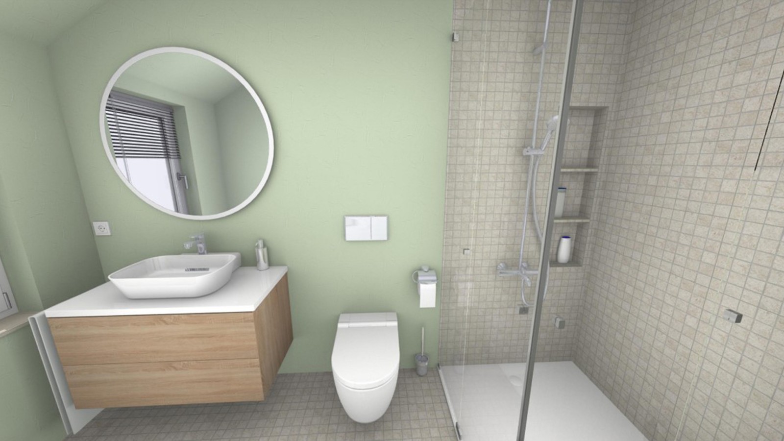 The "green bathroom" visualised in the free Geberit Bathroom Planner (© Geberit)