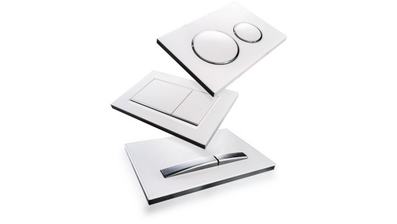 White Geberit Sigma flush plates in various designs White Geberit Sigma flush plates in various designs