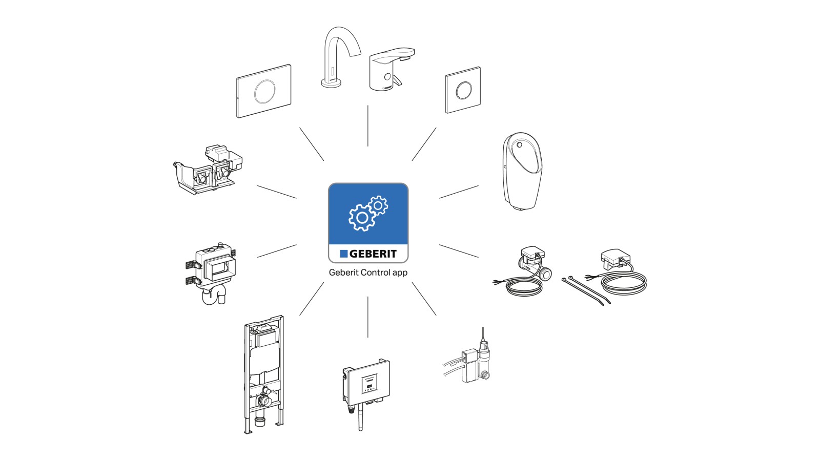 Overview of Geberit Control app with GEBUS sensors