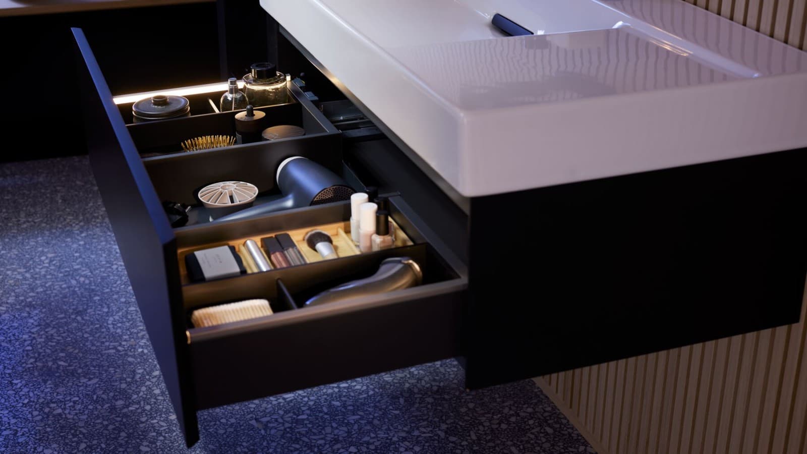 Geberit ONE open drawer with light strips Geberit ONE open drawer with light strips