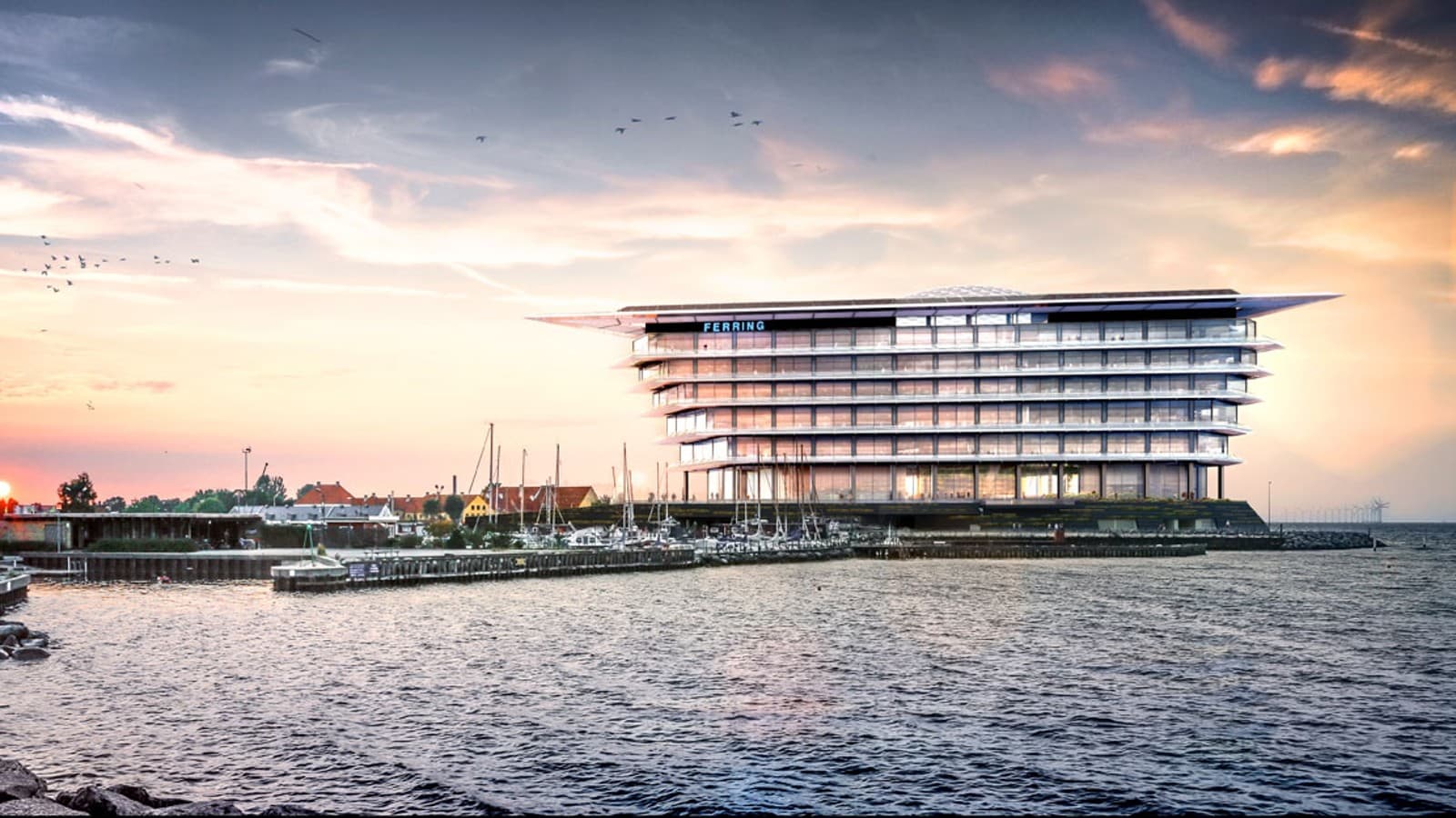 An island of floating lightness: The new headquarters of the pharmaceutical company Ferring Pharmaceuticals in Kastrup, Denmark (©Foster&Partners) An island of floating lightness: The new headquarters of the pharmaceutical company Ferring Pharmaceuticals in Kastrup, Denmark (©Foster&Partners)