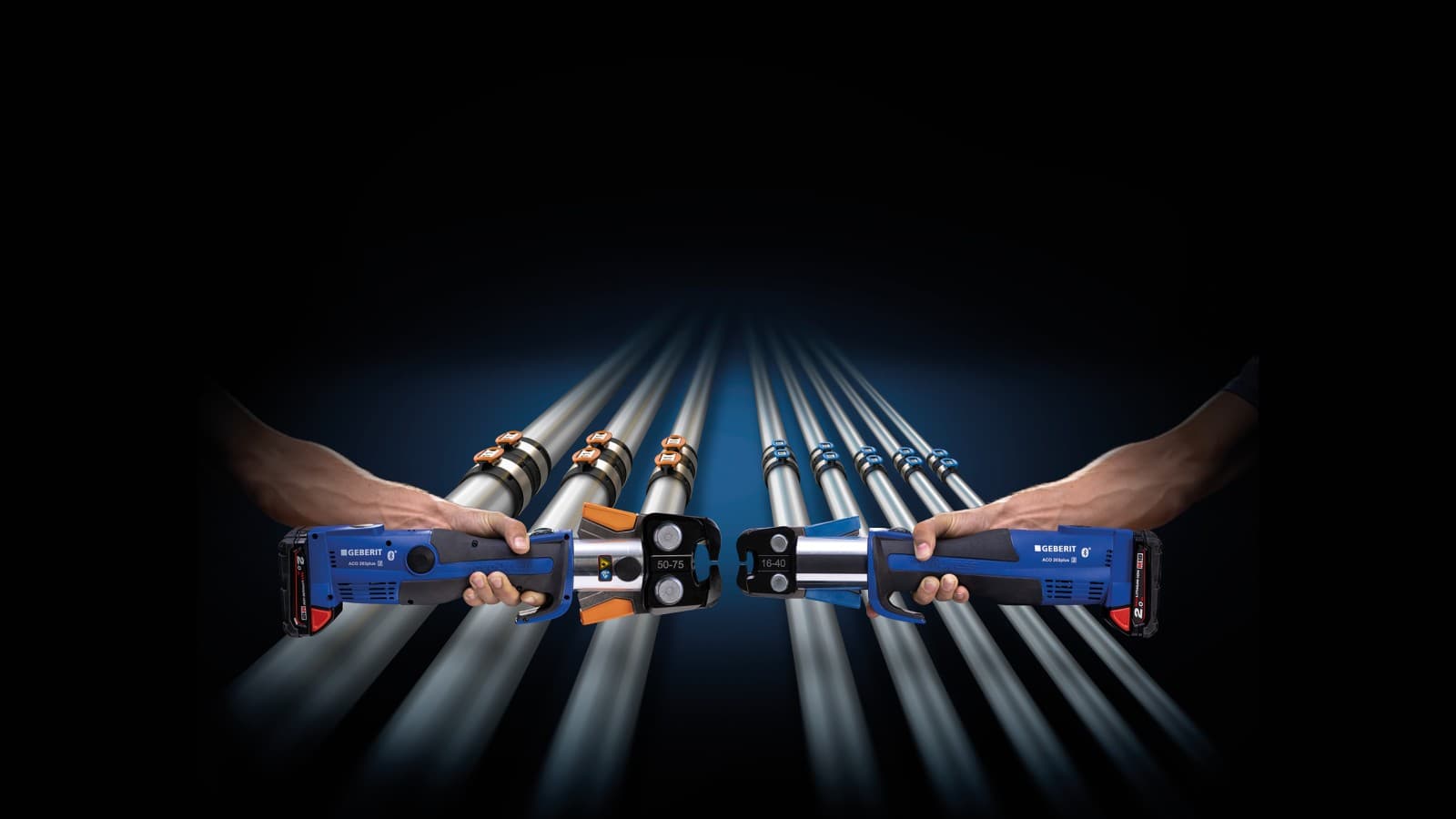 Efficient pressing of Geberit pipes thanks to a compact range of tools for every application Efficient pressing of Geberit pipes thanks to a compact range of tools for every application